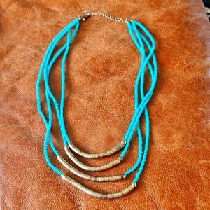 Turquoise Brass Multi-string Beaded Necklace‎ tribal